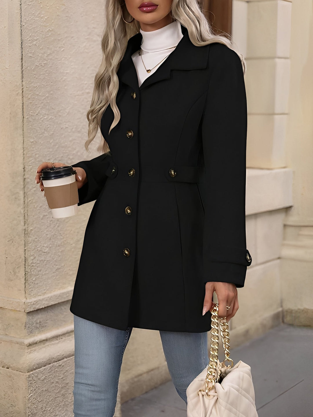 Pamela | Chic Belted Notch Collar Double Breasted Trench Coat