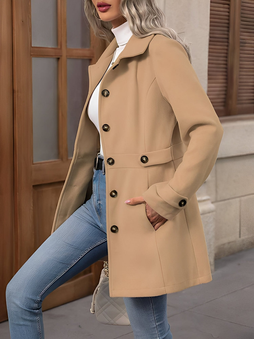 Pamela | Chic Belted Notch Collar Double Breasted Trench Coat
