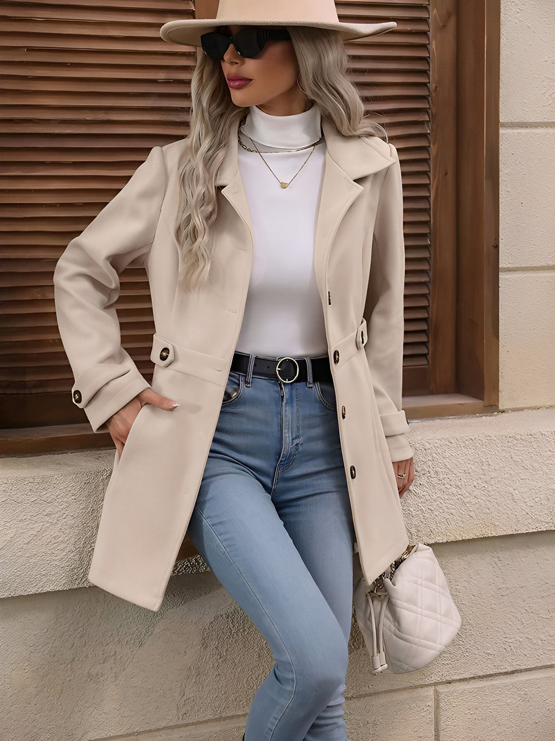 Pamela | Chic Belted Notch Collar Double Breasted Trench Coat