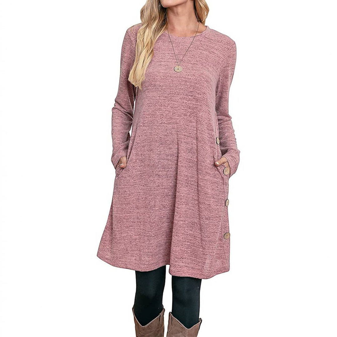 Pamela | Effortless Crew Neck Fall Sweater Dress with Pockets