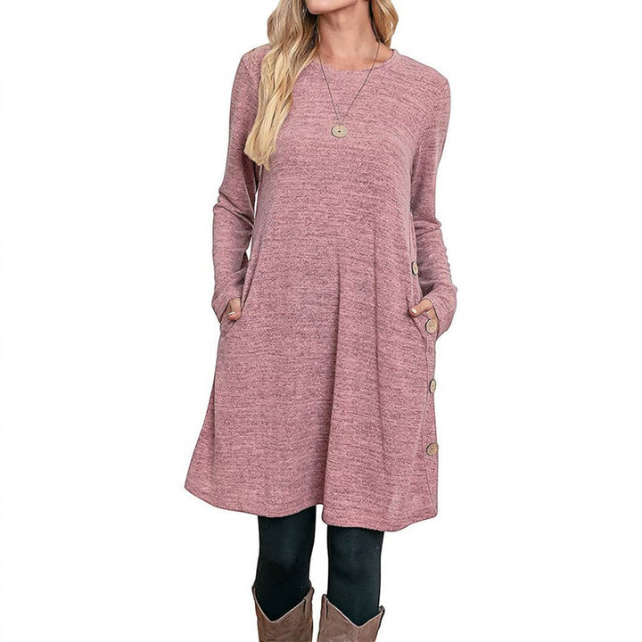 Pamela | Effortless Crew Neck Fall Sweater Dress with Pockets
