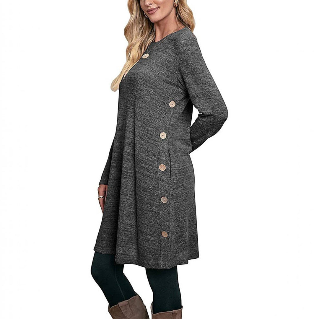 Pamela | Effortless Crew Neck Fall Sweater Dress with Pockets
