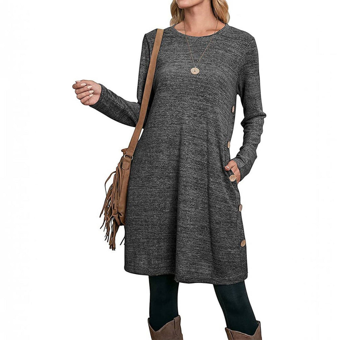 Pamela | Effortless Crew Neck Fall Sweater Dress with Pockets