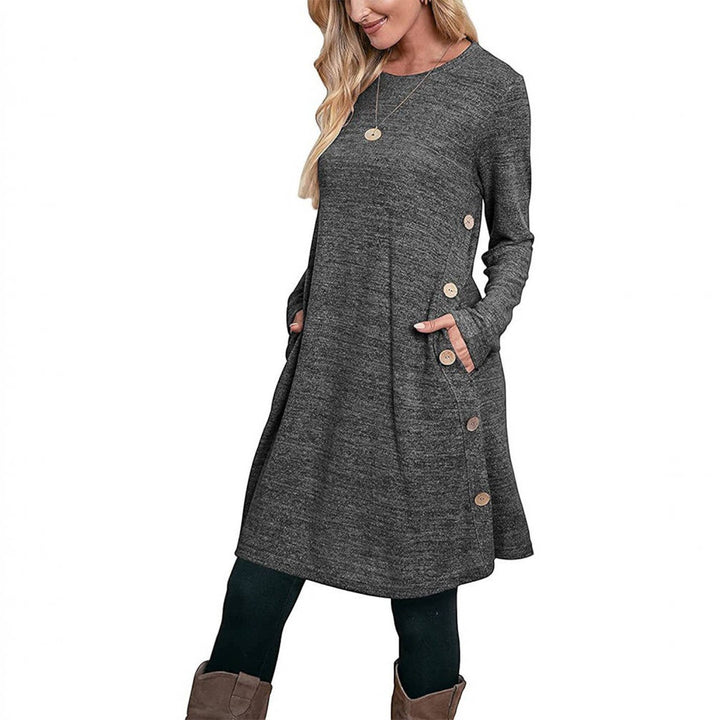 Pamela | Effortless Crew Neck Fall Sweater Dress with Pockets
