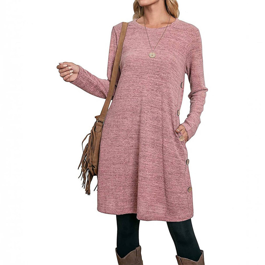 Pamela | Effortless Crew Neck Fall Sweater Dress with Pockets