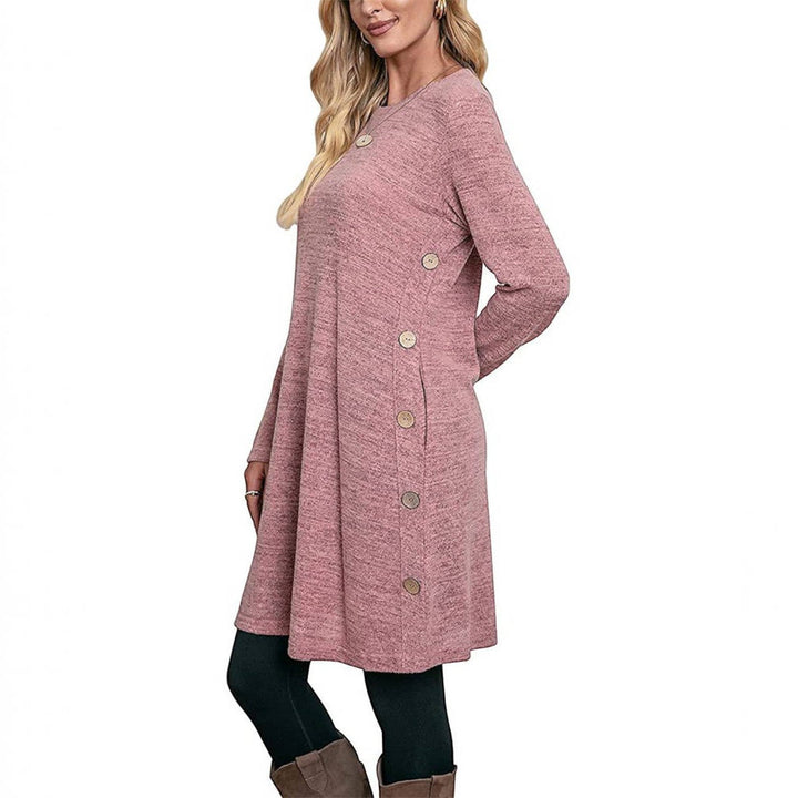 Pamela | Effortless Crew Neck Fall Sweater Dress with Pockets