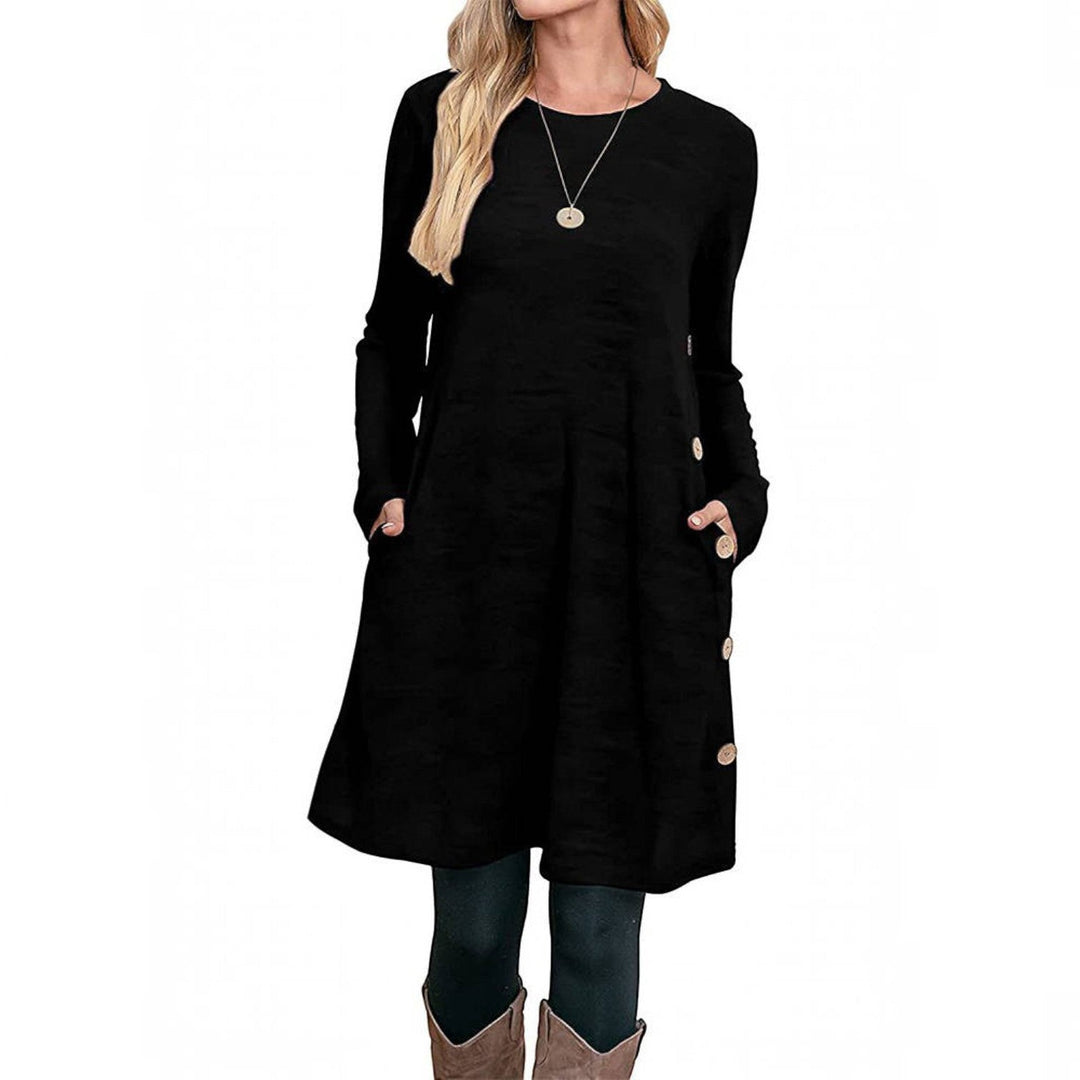 Pamela | Effortless Crew Neck Fall Sweater Dress with Pockets