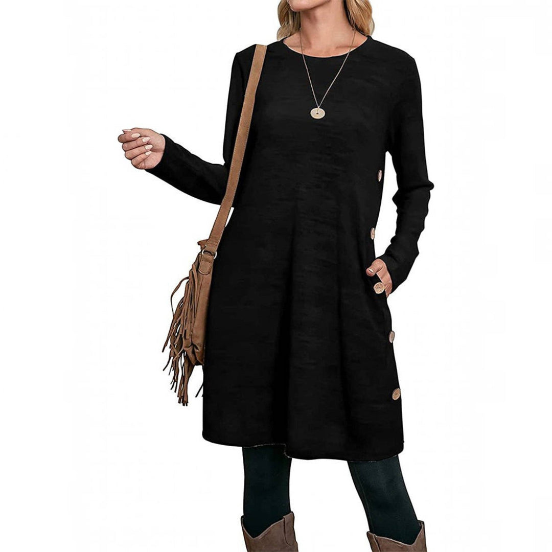 Pamela | Effortless Crew Neck Fall Sweater Dress with Pockets