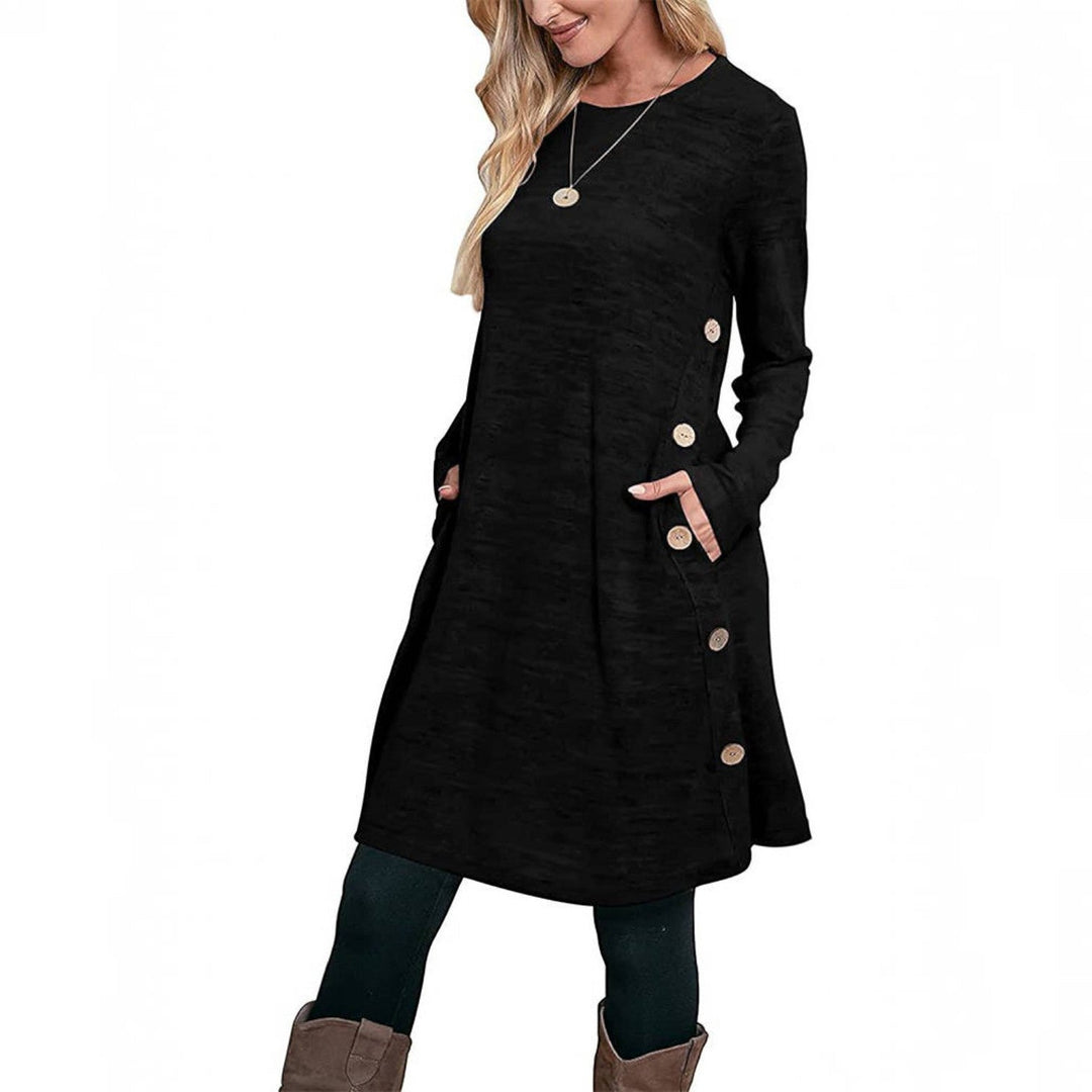 Pamela | Effortless Crew Neck Fall Sweater Dress with Pockets