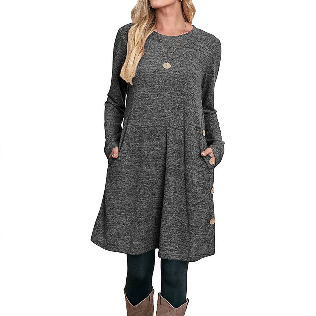 Pamela | Effortless Crew Neck Fall Sweater Dress with Pockets