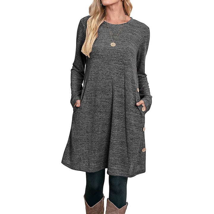 Pamela | Effortless Crew Neck Fall Sweater Dress with Pockets