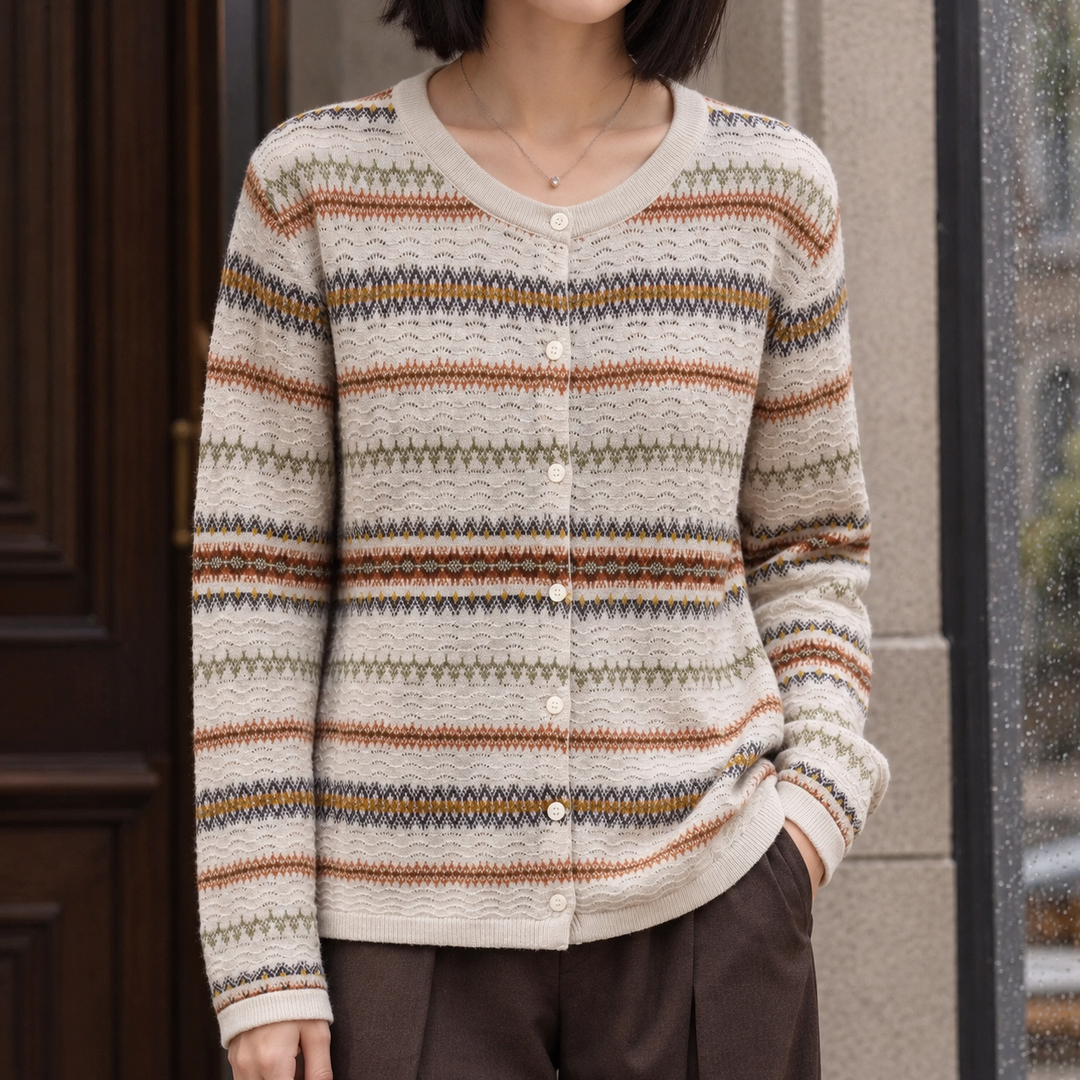 Pamela | Elegant Button Front Fair Isle Cardigan Womens