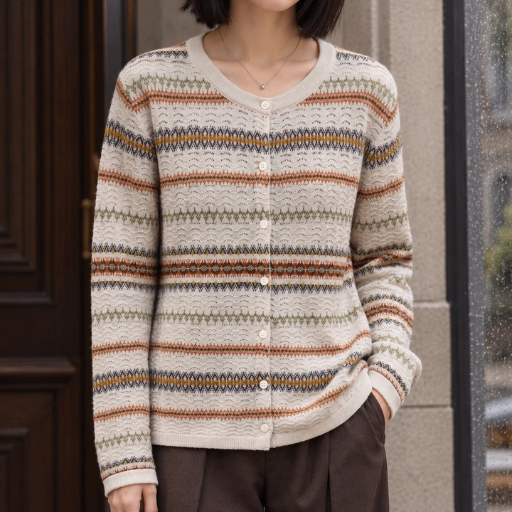 Pamela | Elegant Button Front Fair Isle Cardigan Womens