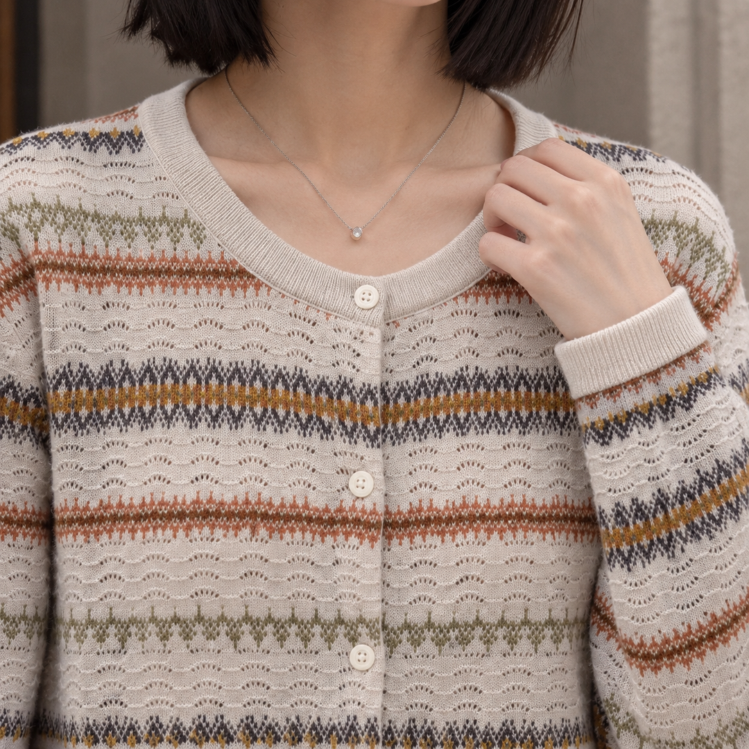 Pamela | Elegant Button Front Fair Isle Cardigan Womens