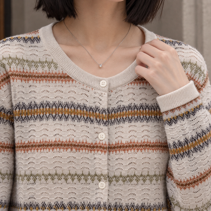 Pamela | Elegant Button Front Fair Isle Cardigan Womens
