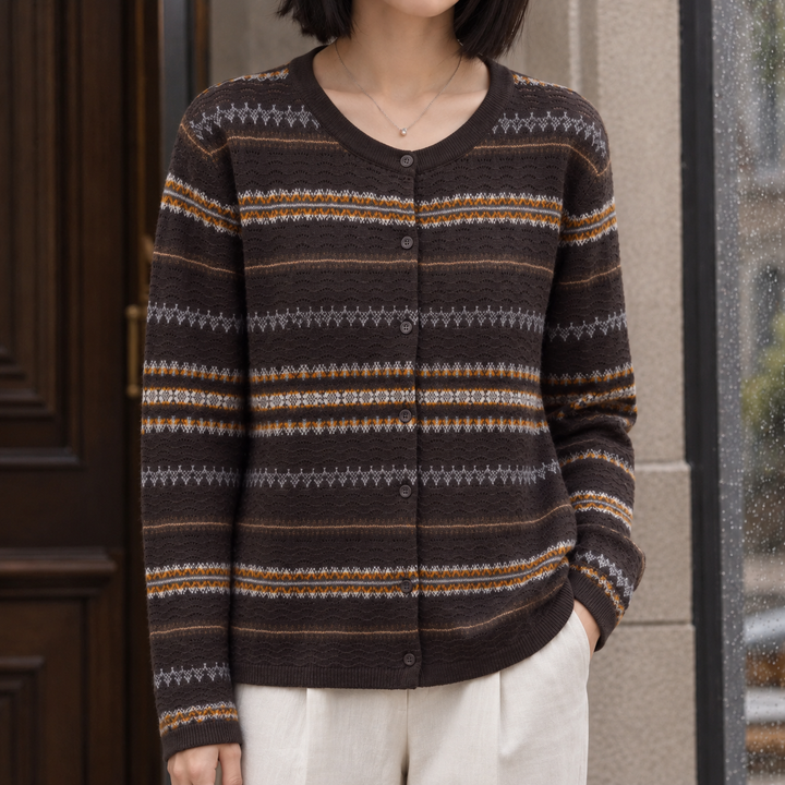 Pamela | Elegant Button Front Fair Isle Cardigan Womens