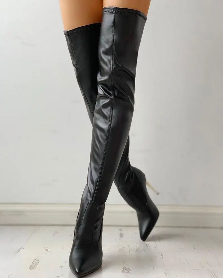 Pamela | Elegant Thigh High Boots with Metallic Stiletto Heel