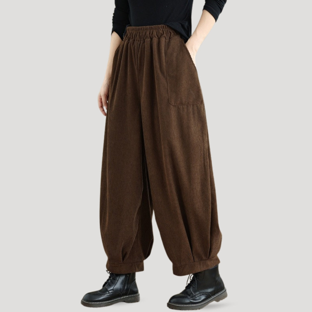 Pamela | Stylish High Waisted Wide Leg Corduroy Pants