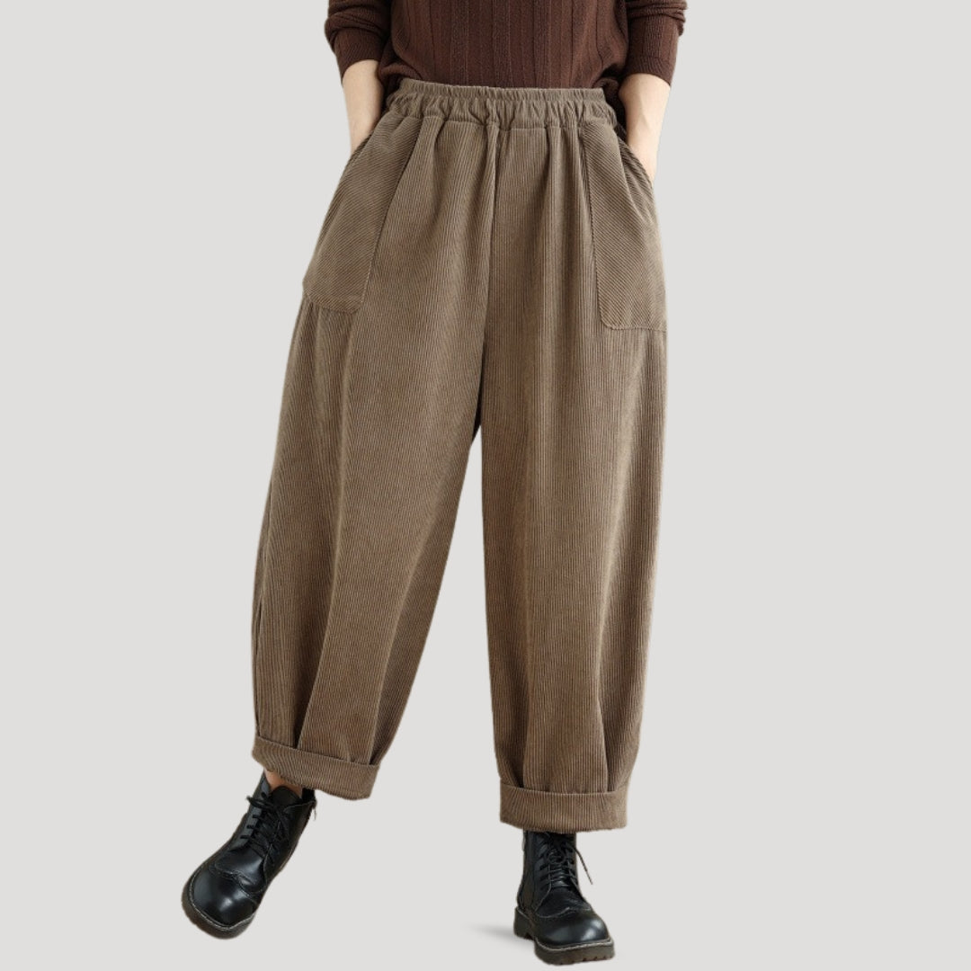 Pamela | Stylish High Waisted Wide Leg Corduroy Pants