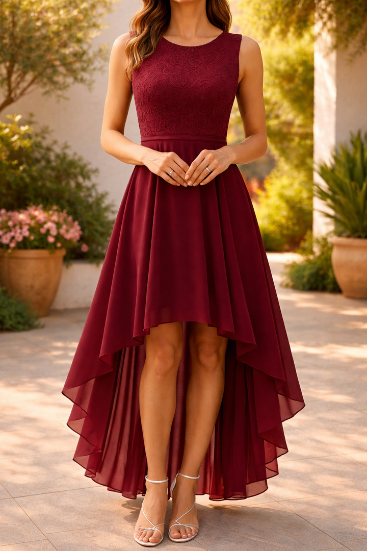 Patricia | Elegant Lace High Low Fall Wedding Guest Dress