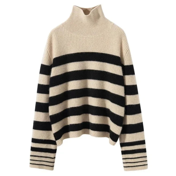 Patricia | Sophisticated Striped Turtleneck Chunky Knit Sweater