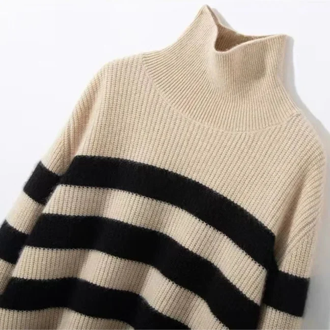 Patricia | Sophisticated Striped Turtleneck Chunky Knit Sweater