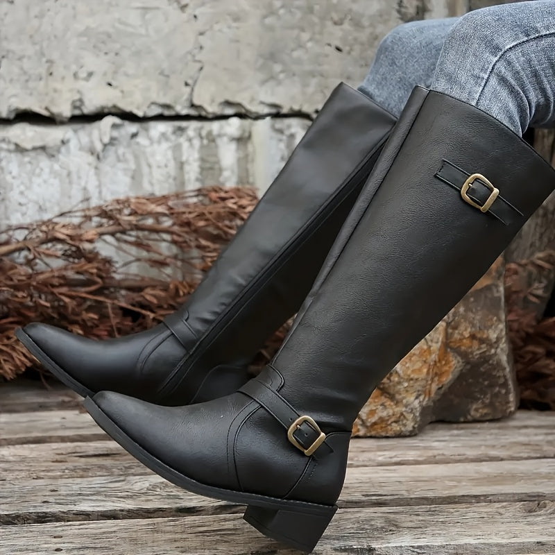 Rachel | Elegant Double Buckle Knee High Riding Boots