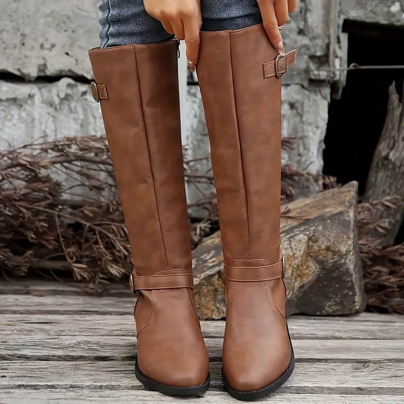 Rachel | Elegant Double Buckle Knee High Riding Boots