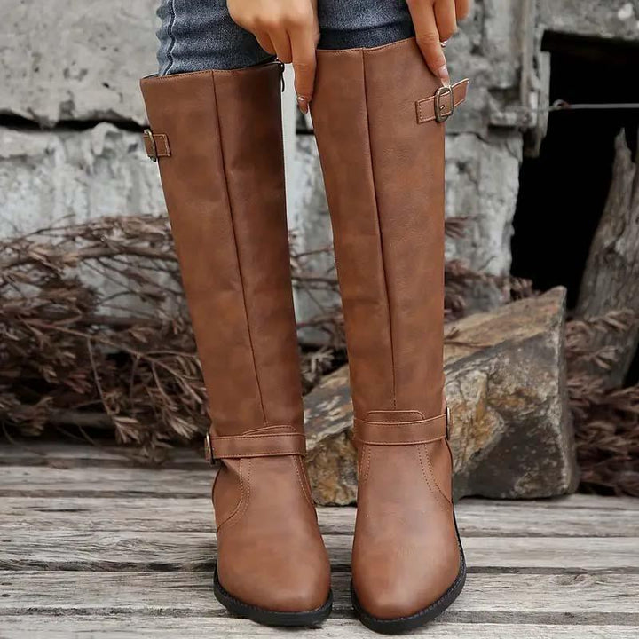 Rachel | Elegant Double Buckle Knee High Riding Boots