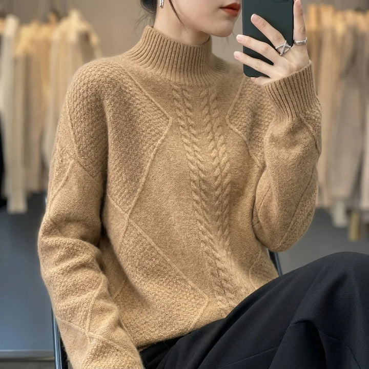 Rachel | Elegant Mock Neck Cable Knit Sweater