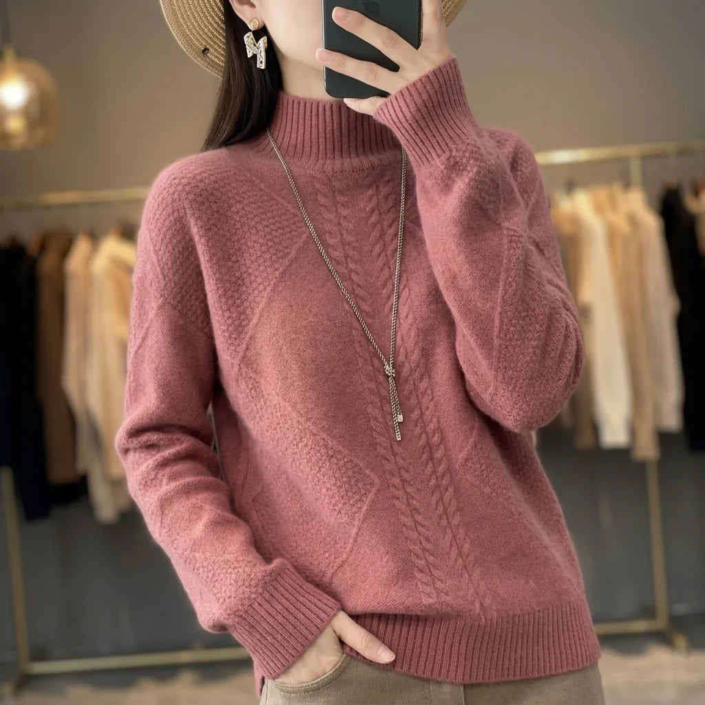 Rachel | Elegant Mock Neck Cable Knit Sweater