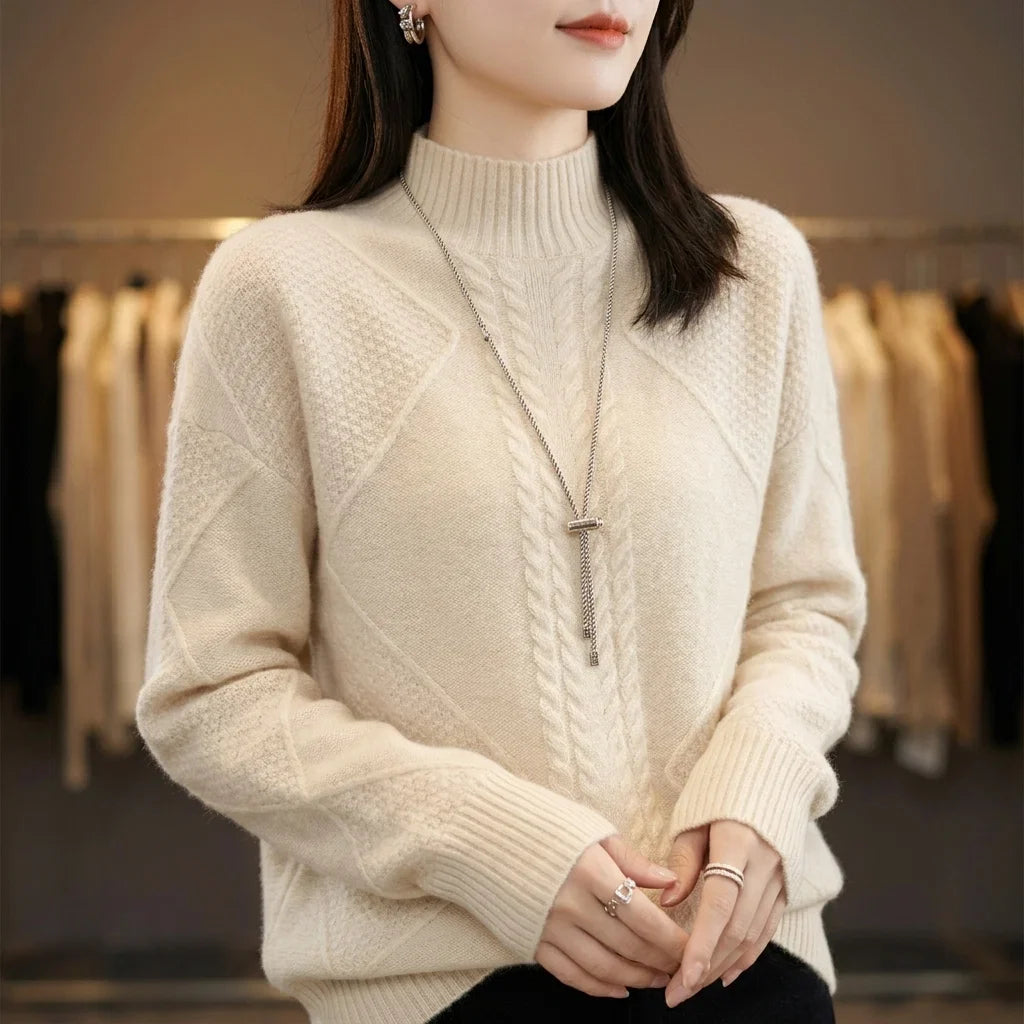 Rachel | Elegant Mock Neck Cable Knit Sweater