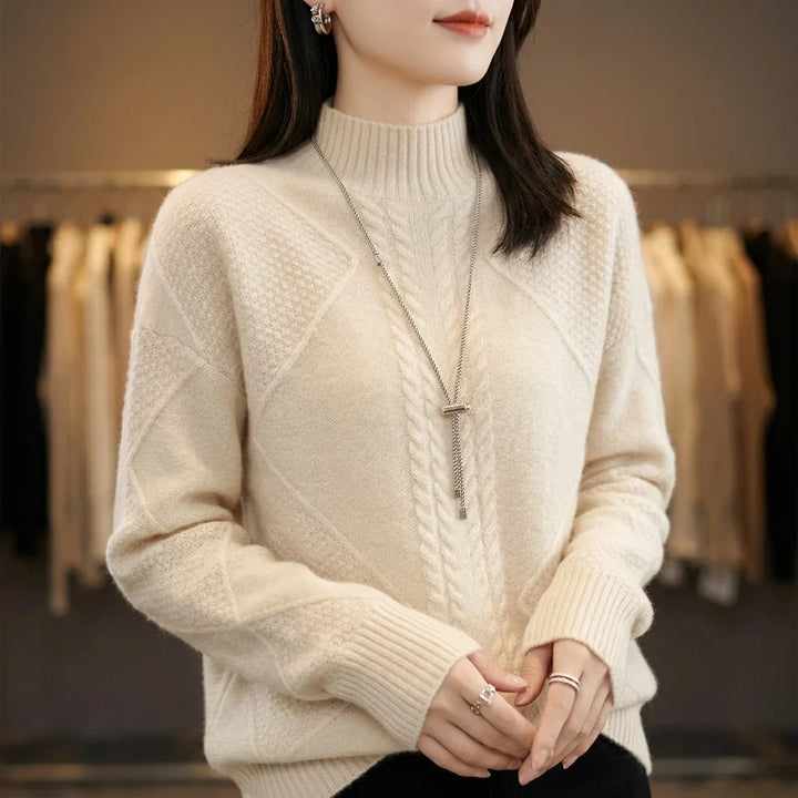 Rachel | Elegant Mock Neck Cable Knit Sweater