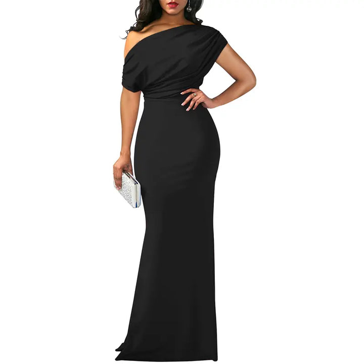 Rachel | Graceful Off-Shoulder Fall Wedding Guest Maxi Dress