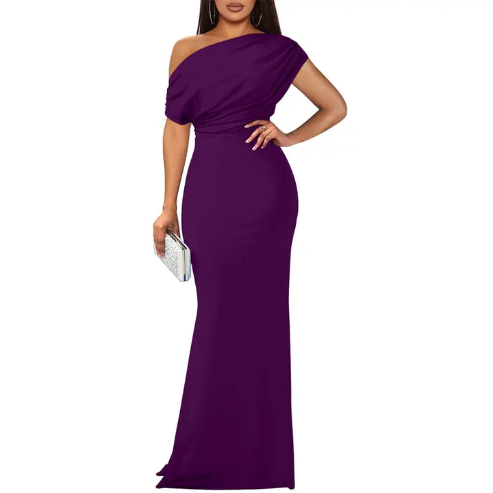 Rachel | Graceful Off-Shoulder Fall Wedding Guest Maxi Dress