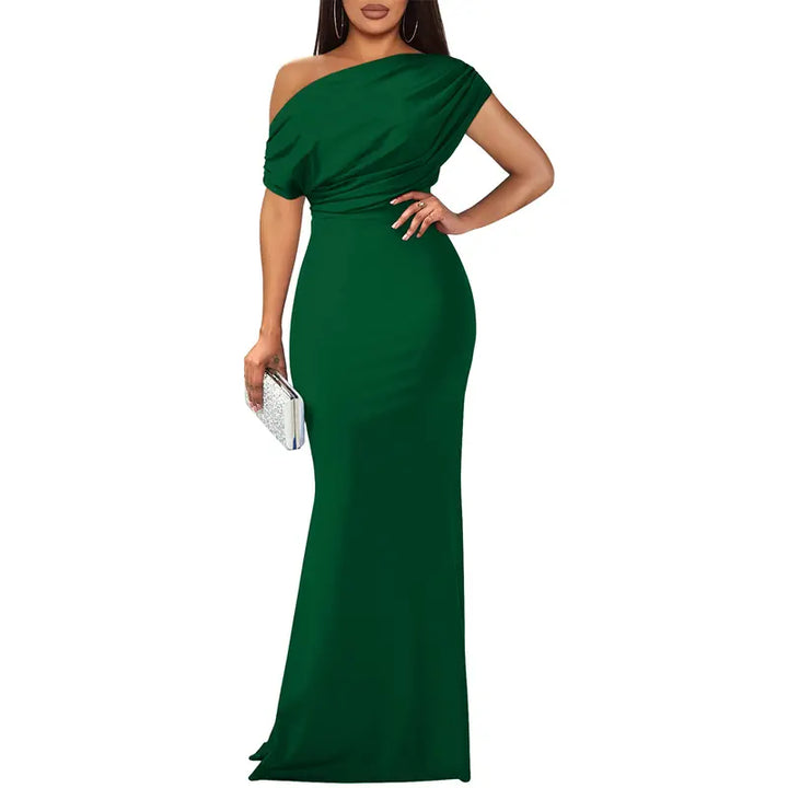 Rachel | Graceful Off-Shoulder Fall Wedding Guest Maxi Dress