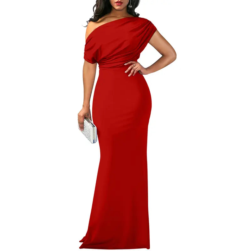Rachel | Graceful Off-Shoulder Fall Wedding Guest Maxi Dress