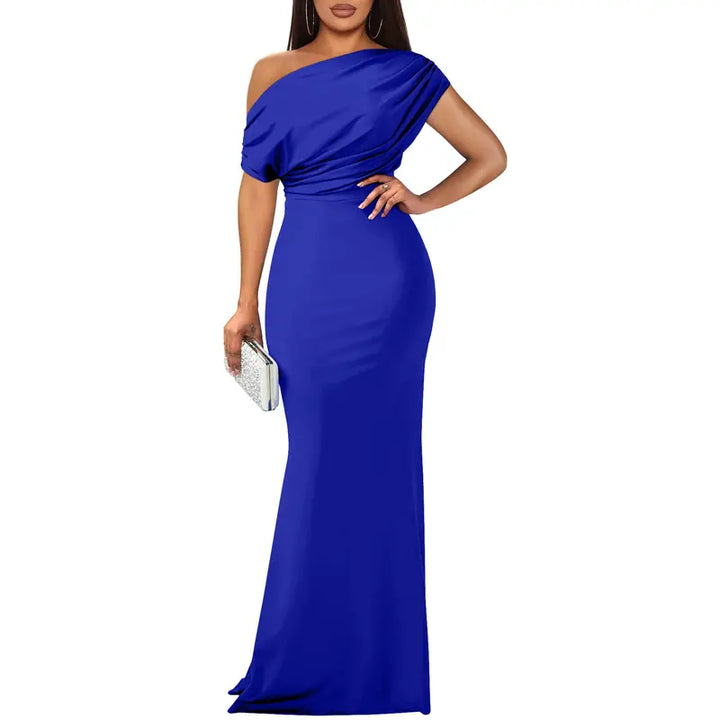 Rachel | Graceful Off-Shoulder Fall Wedding Guest Maxi Dress