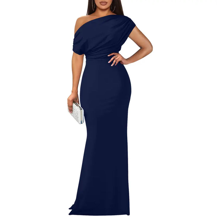 Rachel | Graceful Off-Shoulder Fall Wedding Guest Maxi Dress
