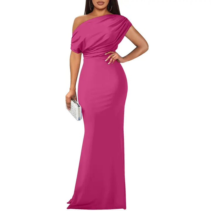 Rachel | Graceful Off-Shoulder Fall Wedding Guest Maxi Dress