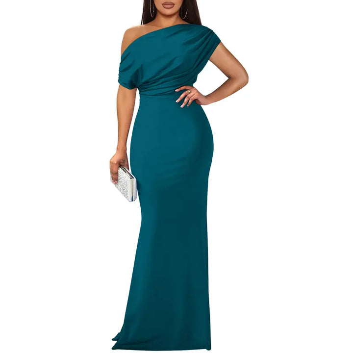 Rachel | Graceful Off-Shoulder Fall Wedding Guest Maxi Dress