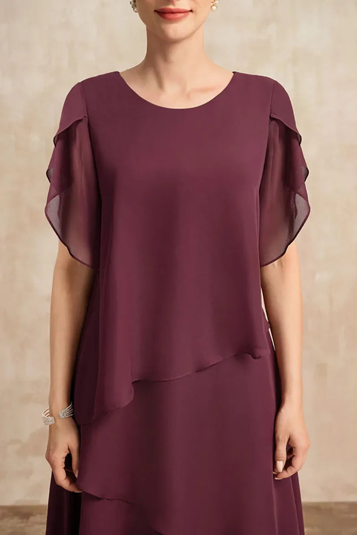Rachel | Refined Tiered Chiffon Fall Wedding Guest Midi Dress