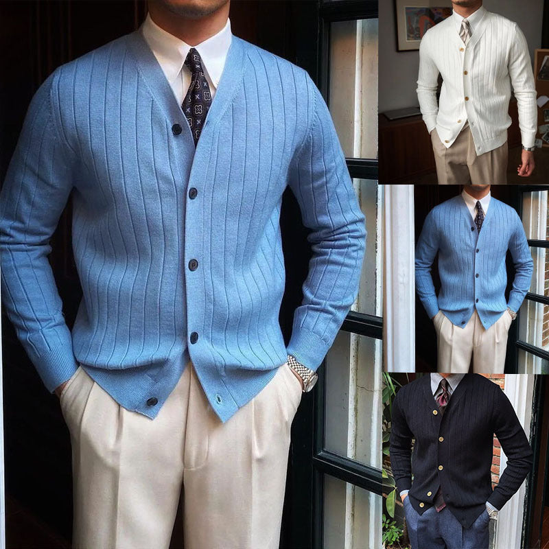 Randy | Timeless Ribbed V-Neck Cardigan Mens Sweaters