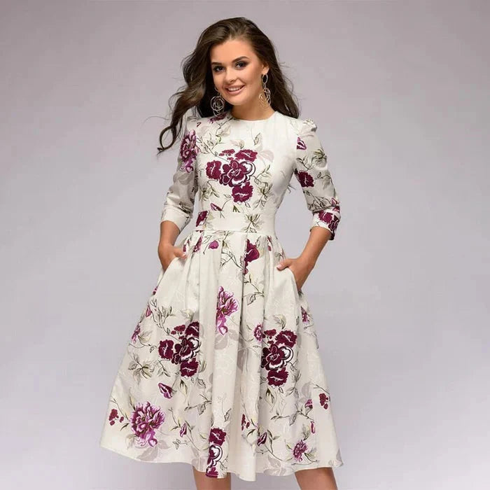 Rebecca | Elegant Pleated Floral Fall Wedding Guest Dress