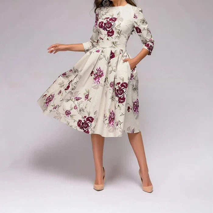 Rebecca | Elegant Pleated Floral Fall Wedding Guest Dress