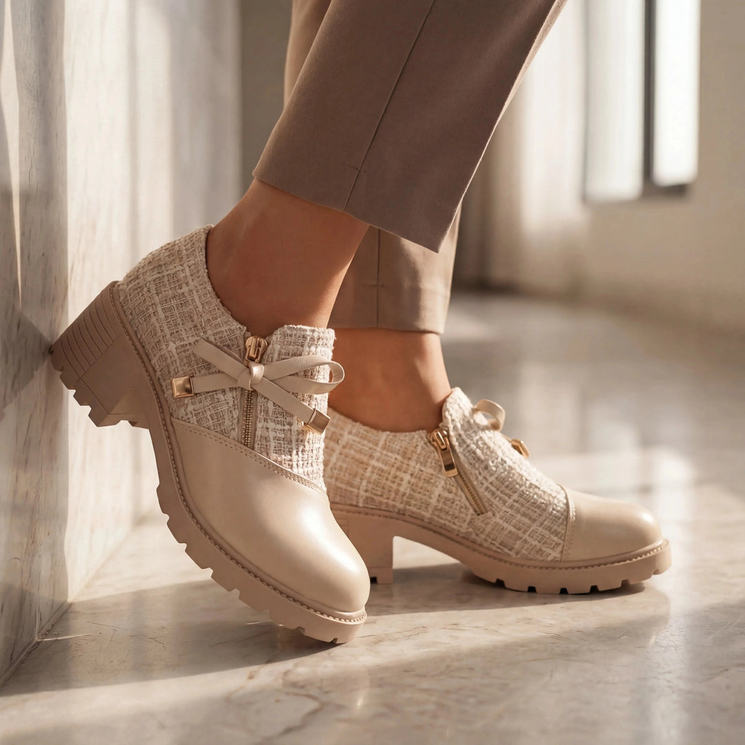 Rebecca | Polished Tweed Block Heel Ankle Boots