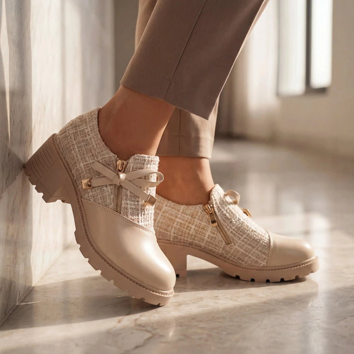 Rebecca | Polished Tweed Block Heel Ankle Boots