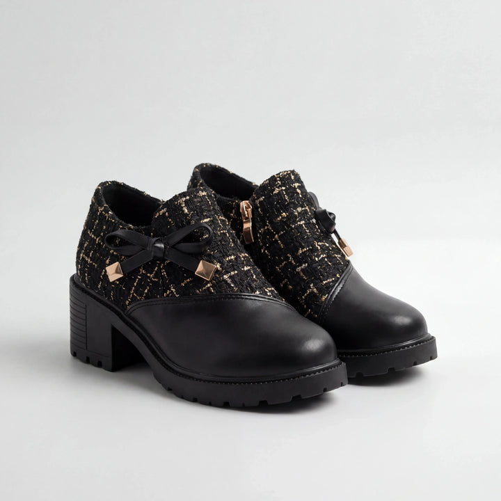 Rebecca | Polished Tweed Block Heel Ankle Boots