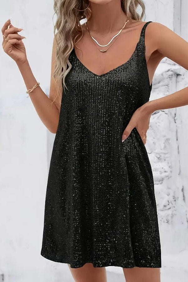 Rebecca | Sophisticated Sequin V-Neck Mini Holiday Dress