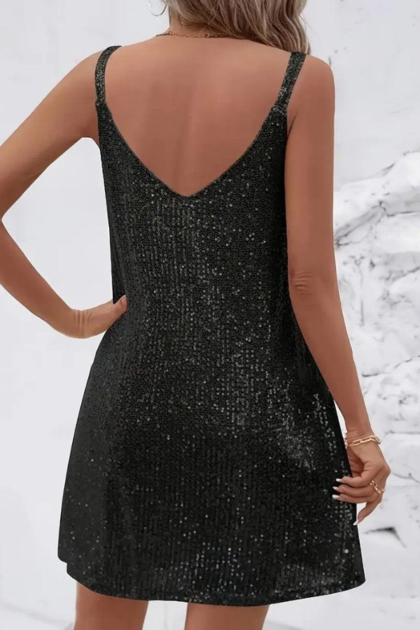 Rebecca | Sophisticated Sequin V-Neck Mini Holiday Dress